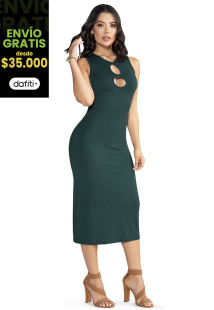 Vestido Largo Mujer Verde Botella Mp 5948