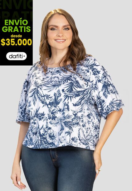 Camiseta Mujer Estampado Azul Mp 112225