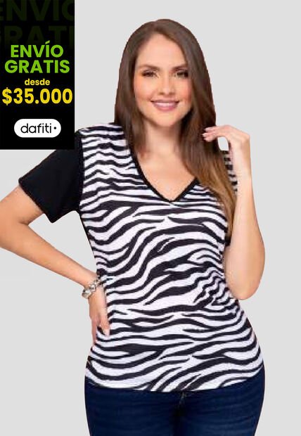 Blusa Mujer Estampado, Negro Mp 111087