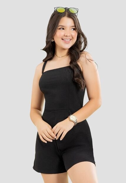 Enterizo Corto Infantil Femenino Negro Mp 104960