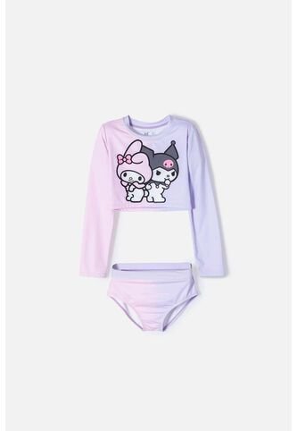 Conjunto De Baño De My Melody & Kuromi Rosado Y Lavanda Manga Larga Para Niña 12 My Melody & Kuromi