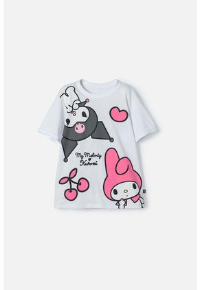 Camiseta De My Melody & Kuromi Blanca Estampada En Frente Para Niña 12