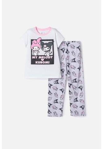 Pijama De My Melody & Kuromi Gris Y Blanca De Pantalón Largo Para Niña 4 My Melody & Kuromi