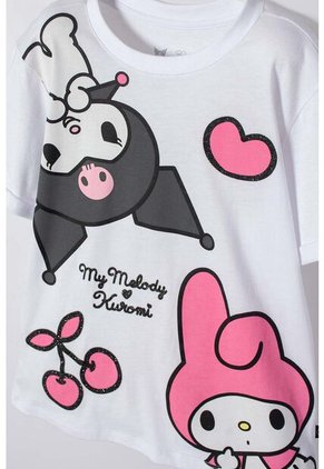 Camiseta De My Melody & Kuromi Blanca Estampada En Frente Para Niña 12