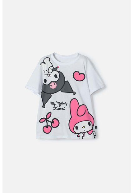Camiseta De My Melody & Kuromi Blanca Estampada En Frente Para Niña 8