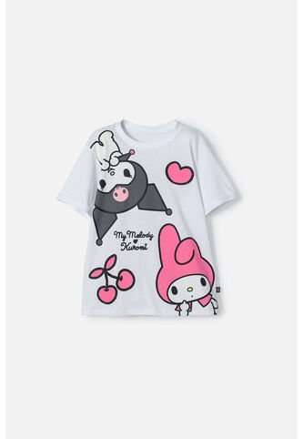 Camiseta De My Melody & Kuromi Blanca Estampada En Frente Para Niña 12 My Melody & Kuromi