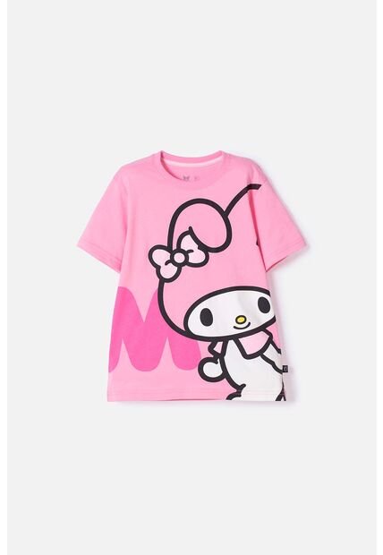Camiseta De My Melody & Kuromi Rosada Con Estampado En Frente Para Niña 12