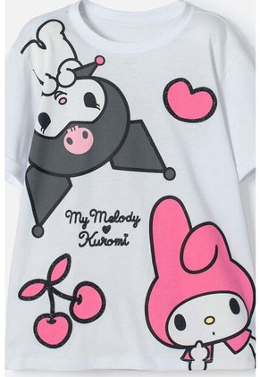 Camiseta De My Melody & Kuromi Blanca Estampada En Frente Para Niña 10