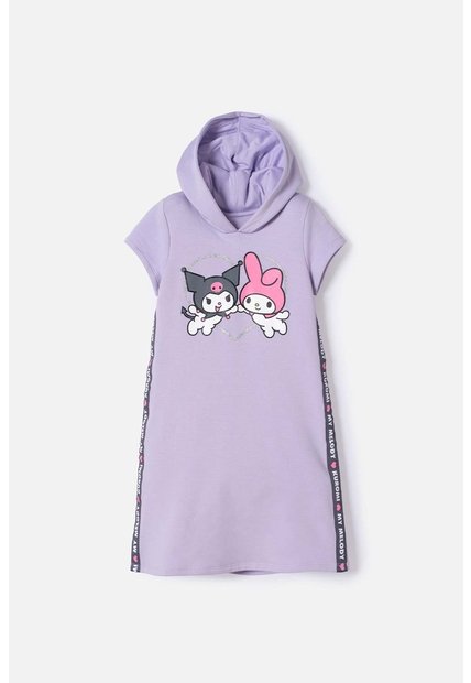 Vestido De My Melody & Kuromi Lila Con Estampado En Frente Para Niña 8