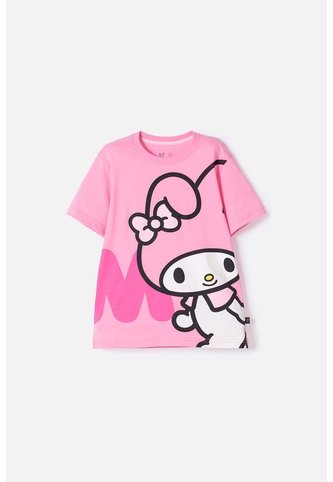 Camiseta De My Melody & Kuromi Rosada Con Estampado En Frente Para Niña 4 My Melody & Kuromi