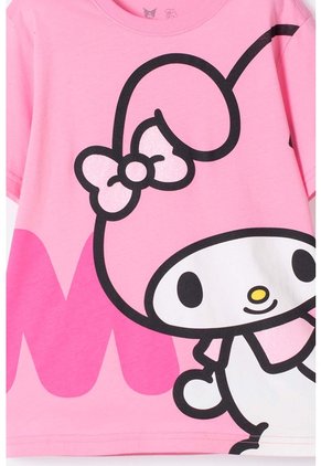 Camiseta De My Melody & Kuromi Rosada Con Estampado En Frente Para Niña 4