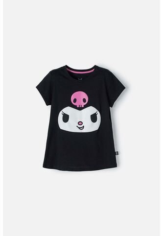 Camiseta De Kuromi Negra Manga Corta Para Niña 12 My Melody & Kuromi