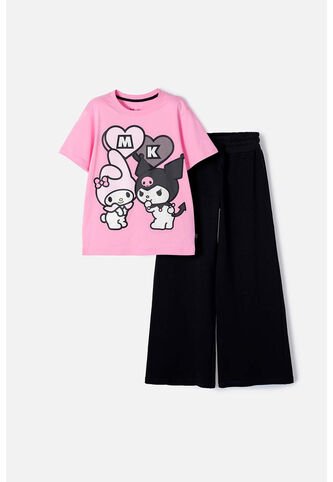 Conjunto De My Melody & Kuromi Rosado Y Negro De Pantalón Largo Para Niña 10 My Melody & Kuromi