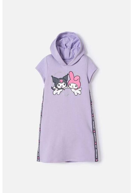 Vestido De My Melody & Kuromi Lila Con Estampado En Frente Para Niña 12