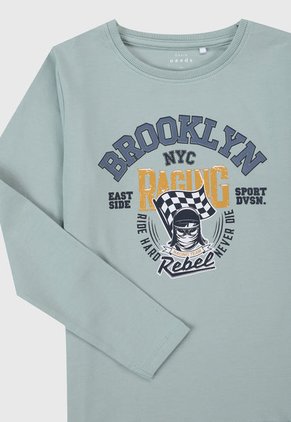 Camiseta Manga Larga Verde Menta-Azul-Mostaza Name It