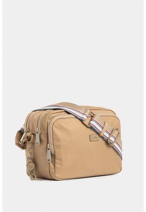 Bolso Tipo Manos Libres En Textil De Tres Compartimentos Bolso Tipo Manos Libres En Textil De Tres Compartimentos Crema NAPPA
