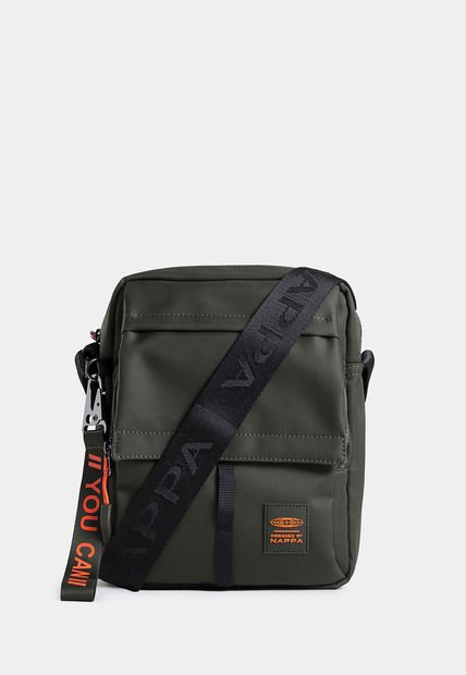 Bolso Manos Libres Verde Militar-Negro-Naranja Nappa Pratt