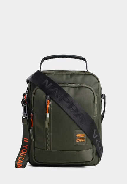 Bolso Manos Libres Verde Militar-Negro-Naranja Nappa Galvin
