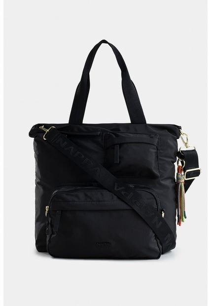 Bolso Tipo Shopping En Textil Con Bolsillo Frontal Removible Bolso Tipo Shopping En Textil Con Bolsillo Frontal Removible Negro NAPPA