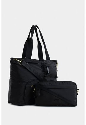 Bolso Tipo Shopping En Textil Con Bolsillo Frontal Removible Bolso Tipo Shopping En Textil Con Bolsillo Frontal Removible Negro NAPPA