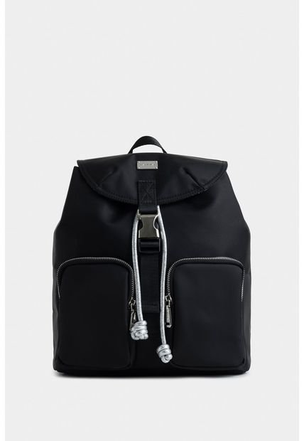 Bolso Tipo Tula Morral Para Mujer En Lona Con Tapa Y Bolsillos Frontales Bolso Tipo Tula Morral Para Mujer En Lona Con Tapa Y Bolsillos Frontales Negro NAPPA