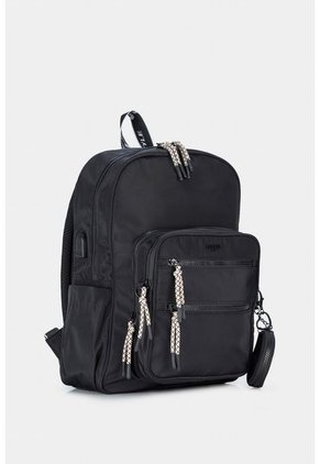 Morral En Textil Para Mujer Con Bolsillo Frontal Removible Morral En Textil Para Mujer Con Bolsillo Frontal Removible Negro NAPPA