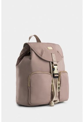 Bolso Tipo Tula Morral Para Mujer En Lona Con Tapa Y Bolsillos Frontales Bolso Tipo Tula Morral Para Mujer En Lona Con Tapa Y Bolsillos Frontales Arena NAPPA