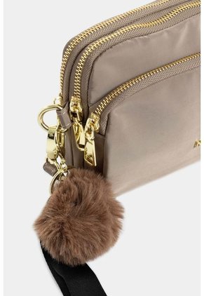 Bolso Tipo Manos Libres En Lona Con Cierres Metalicos Para Mujer Bolso Tipo Manos Libres En Lona Con Cierres Metalicos Para Mujer Arena NAPPA