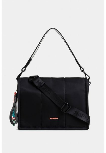 Bolso Tipo Baguette Con Tapa Y Doble Cargadera Bolso Tipo Baguette Con Tapa Y Doble Cargadera Negro NAPPA