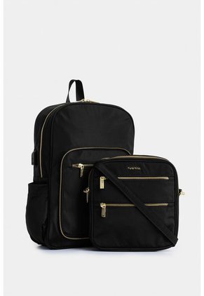 Bolso Tipo Tula Morral En Textil Con Bolsillo Frontal Removible Bolso Tipo Tula Morral En Textil Con Bolsillo Frontal Removible Negro NAPPA