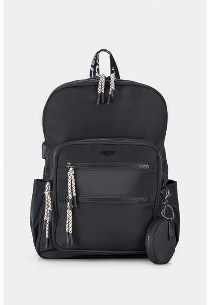 Morral En Textil Para Mujer Con Bolsillo Frontal Removible Morral En Textil Para Mujer Con Bolsillo Frontal Removible Negro NAPPA