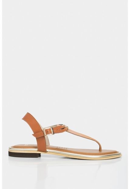 Zapato Tipo Sandalia Plana, Tres Puntadas Con Herraje Dorado