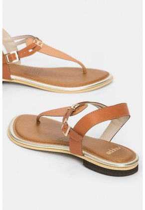 Zapato Tipo Sandalia Plana, Tres Puntadas Con Herraje Dorado