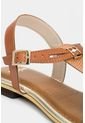 Zapato Tipo Sandalia Plana, Tres Puntadas Con Herraje Dorado de Nappa