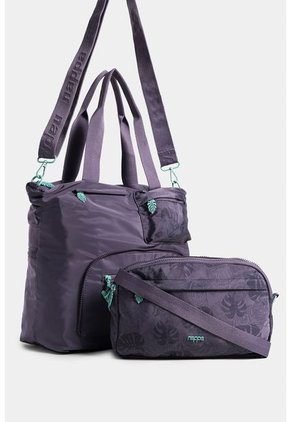 Bolso Tipo Shopping En Textil Estampado Para Mujer Con Bolsillo Frontal Removible Bolso Tipo Shopping En Textil Estampado Para Mujer Con Bolsillo Frontal Removible Morado NAPPA