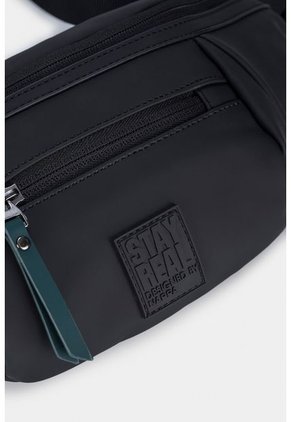 Riñonera Bolso Para Hombre Tipo Riñonera En Sintetico Suave Tipo Nobucado Con Leyenda De Marca Estampada Negro NAPPA