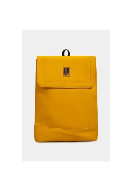 Bolso Tipo Tula Morral Estructurado Para Mujer En Sintetico Liso Con Textura Nubucada Y Tapa Frontal Bolso Tipo Tula Morral Estructurado Para Mujer En Sintetico Liso Con Textura Nubucada Y Tapa Frontal Amarillo NAPPA