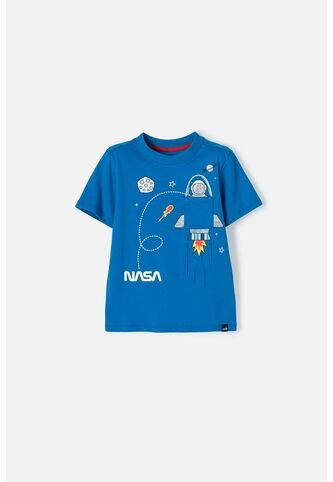 Camiseta De Nasa Manga Corta Azul Para Niño 2T A 5T 5T NASA