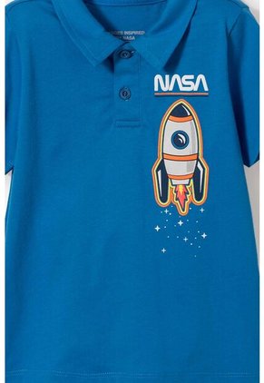 Camiseta Tipo Polo De La Nasa Azul Para Niño 2T A 5T 3T