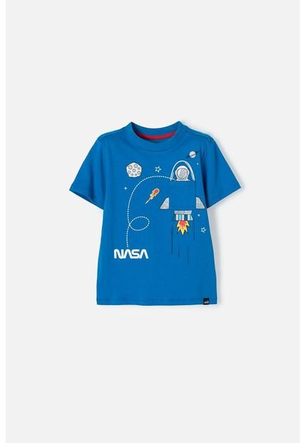 Camiseta De Nasa Manga Corta Azul Para Niño 2T A 5T 2T