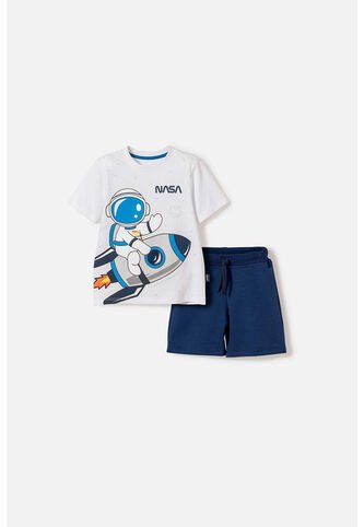 Conjunto De La Nasa Con Pantalón Corto Blanco Y Azul Para Niño 2T A 5T 4T NASA