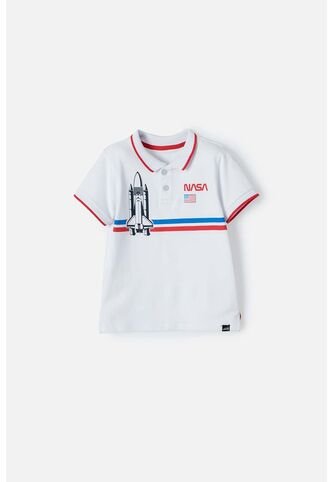 Camiseta Tipo Polo Nasa Blanco Para Niño 2T A 5T 5T NASA