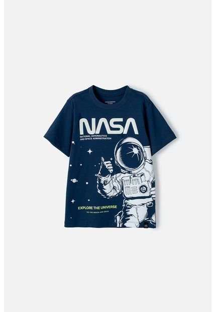 Camiseta De La Nasa Azul Oscuro Manga Corta Para Niño 12