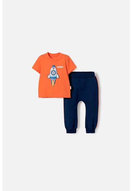 Conjunto De La Nasa Con Pantalón Largo Naranja Y Azul Para Bebé Niño 18-24