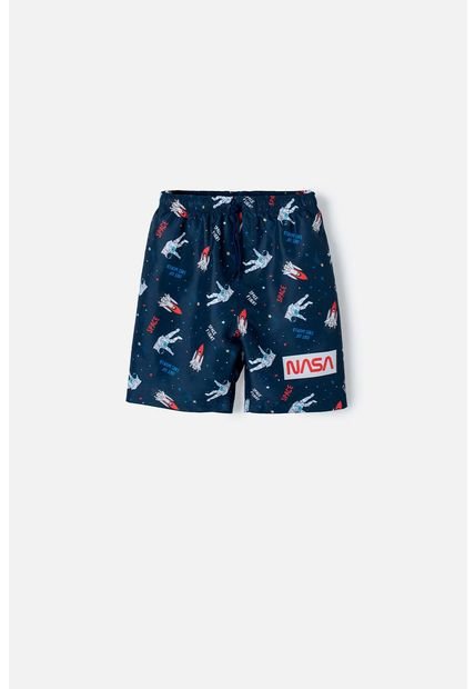 Pantaloneta De Baño De La Nasa Azul Oscuro Estampada Para Niño 4