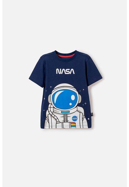 Camiseta De Nasa Manga Corta Azul Para Niño 2T A 5T 4T