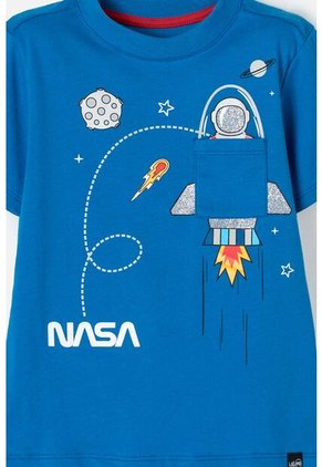 Camiseta De Nasa Manga Corta Azul Para Niño 2T A 5T 5T