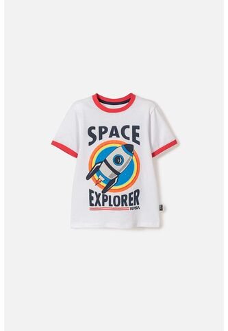 Camiseta De Nasa Manga Corta Blanco Y Rojo Para Niño 2T A 5T 3T NASA