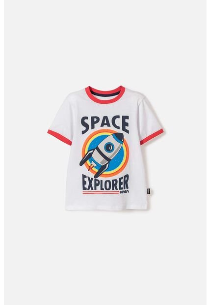 Camiseta De Nasa Manga Corta Blanco Y Rojo Para Niño 2T A 5T 3T