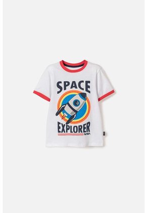 Camiseta De Nasa Manga Corta Blanco Y Rojo Para Niño 2T A 5T 3T